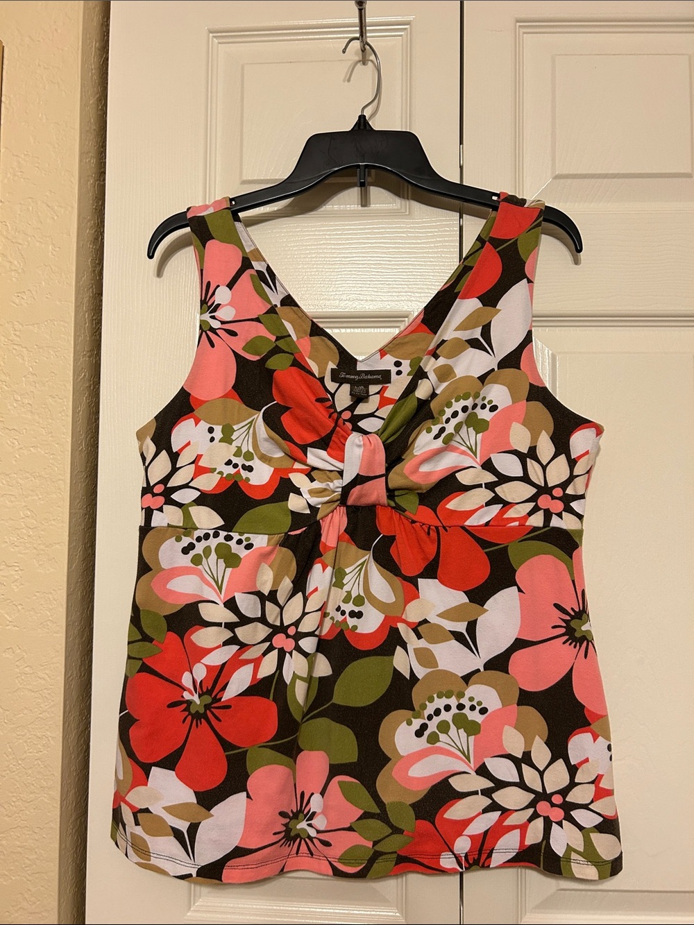 Tommy Bahama Floral V-Neck Knot Tank Top - Multi Pink/Red